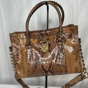 Michael Kors Hamilton Snakeskin Embossed Satchel
